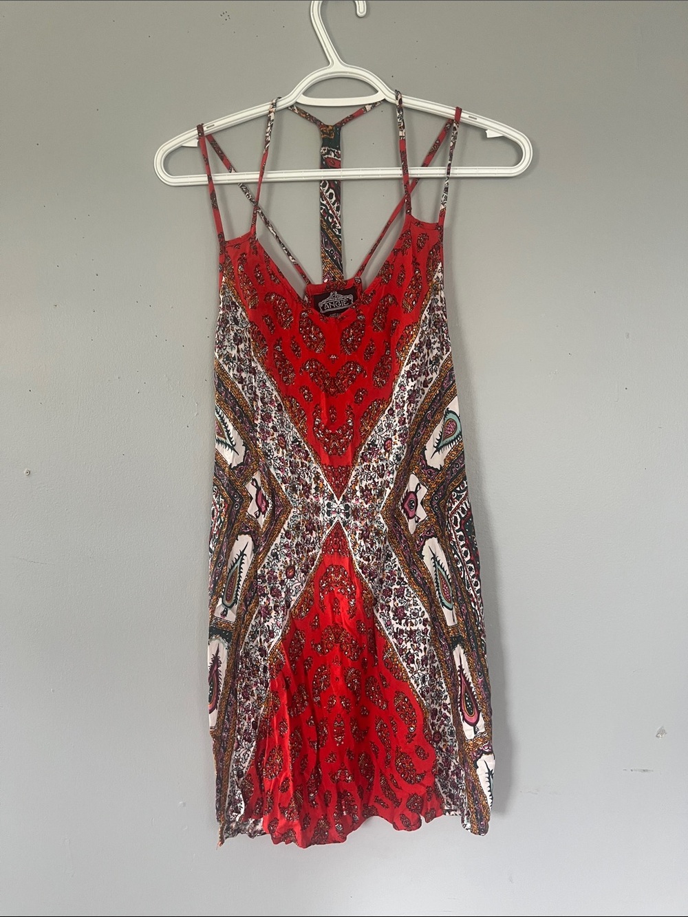 Angie Red Paisley Spaghetti-Strap Mini Dress Small